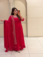 Red Chinon Handwork 3-Piece Dress (M–XXL)