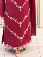Maroon Chinon Embroidered Dress (M–XXL)
