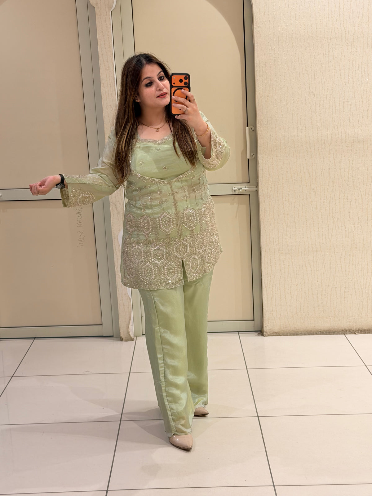 Pastel Green Embroidered Suit Set (M–XXL)