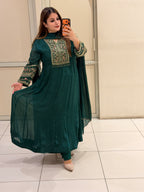 Bottle Green Chinon Embroidered Suit (M–3XL)