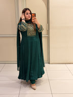 Bottle Green Chinon Embroidered Suit (M–3XL)