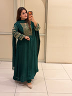 Bottle Green Chinon Embroidered Suit (M–3XL)