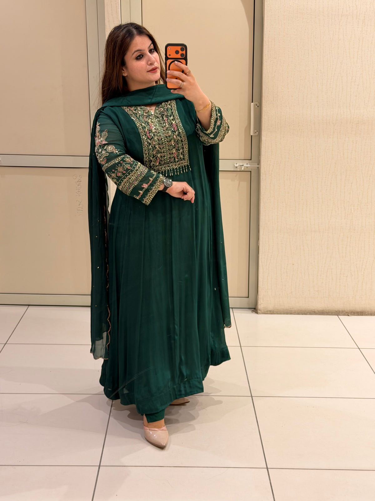 Bottle Green Chinon Embroidered Suit (M–3XL)