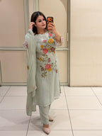 Pastel Green Pure Soft Organza Embroidered Suit (M–XXL)