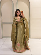 Olive Green Embroidered Anarkali Suit (Free Size till XL)