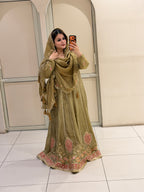 Olive Green Embroidered Anarkali Suit (Free Size till XL)