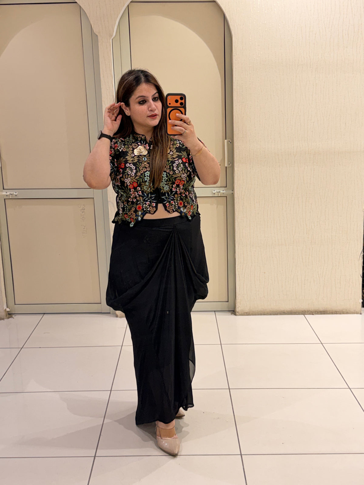 Black Silk Indo-Western Embroidered Set (L–XL)