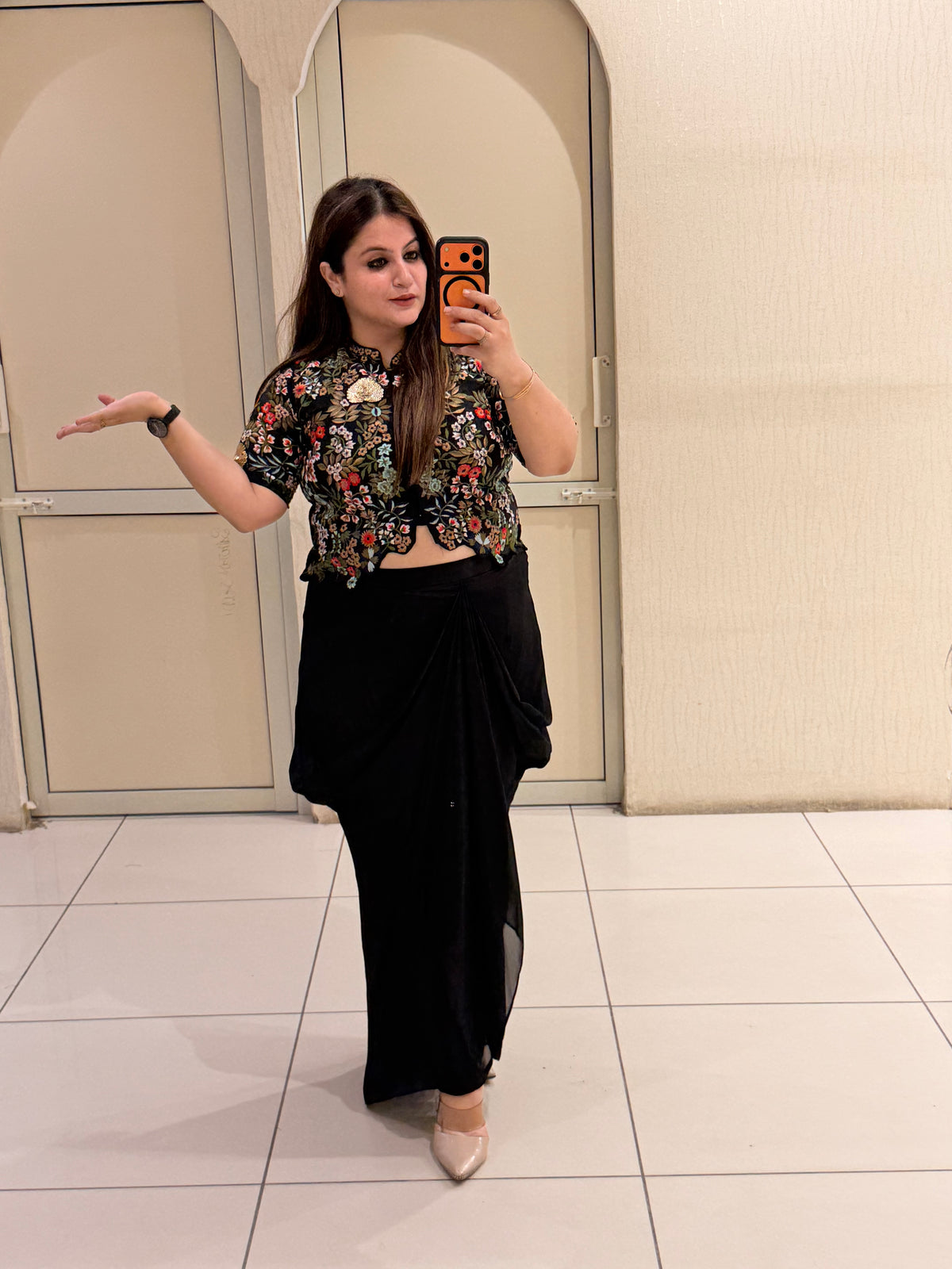 Black Silk Indo-Western Embroidered Set (L–XL)