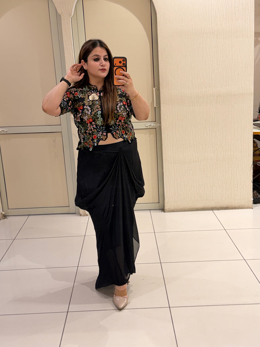 Black Silk Indo-Western Embroidered Set (L–XL)