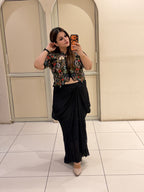 Black Silk Indo-Western Embroidered Set (L–XL)