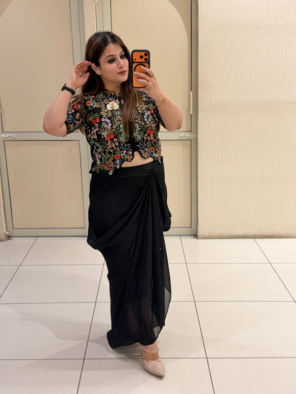 Black Silk Indo-Western Embroidered Set (L–XL)