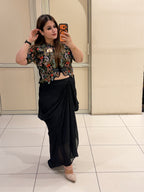 Black Silk Indo-Western Embroidered Set (L–XL)