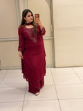 Maroon Chinon Embroidered Suit (M–XXL)