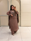 Brown Chinon Embroidered Suit (M–XXL)