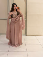 Blush Pink Pure Georgette Embroidered Suit  (Free Size till XL)