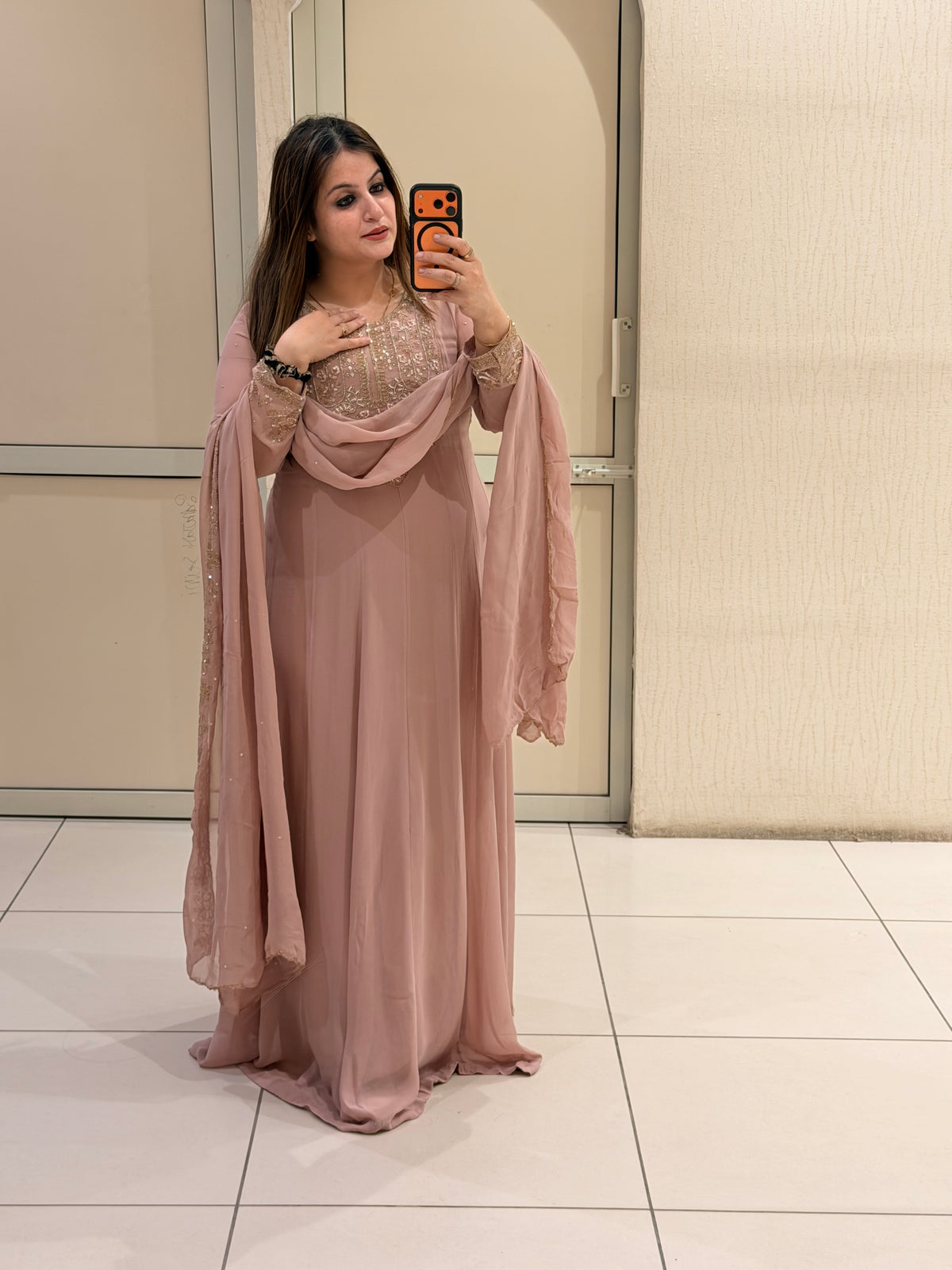 Blush Pink Pure Georgette Embroidered Suit  (Free Size till XL)