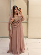 Blush Pink Pure Georgette Embroidered Suit  (Free Size till XL)