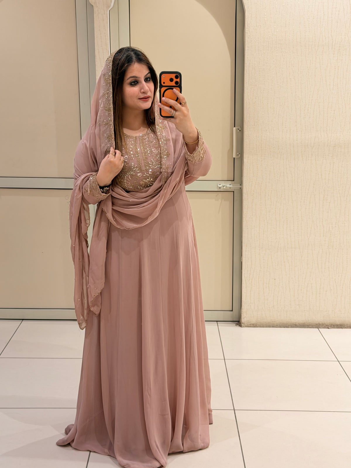Blush Pink Pure Georgette Embroidered Suit  (Free Size till XL)