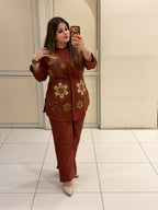 Rust Imported Fabric Embroidered Coord Set (M–XXL)
