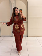 Rust Imported Fabric Embroidered Coord Set (M–XXL)
