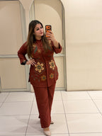 Rust Imported Fabric Embroidered Coord Set (M–XXL)