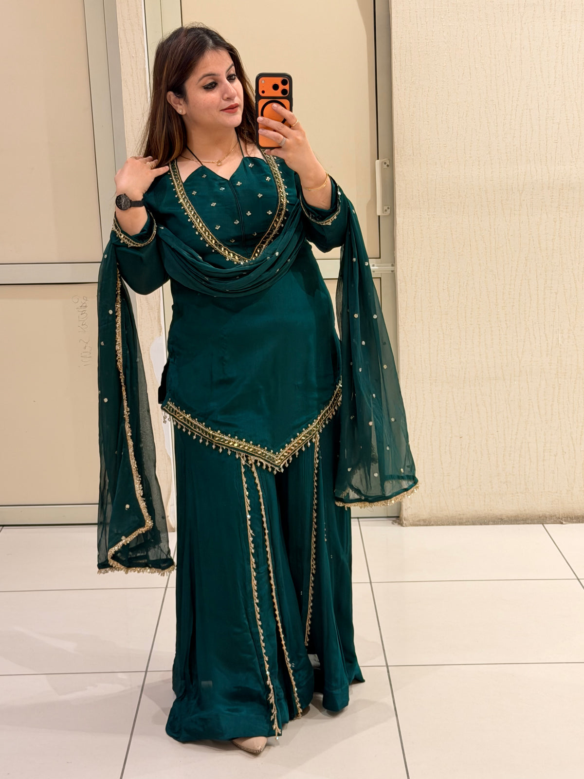 Dark Green Chinon Embroidered Suit (M–XXL)