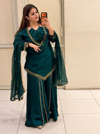 Dark Green Chinon Embroidered Suit (M–XXL)