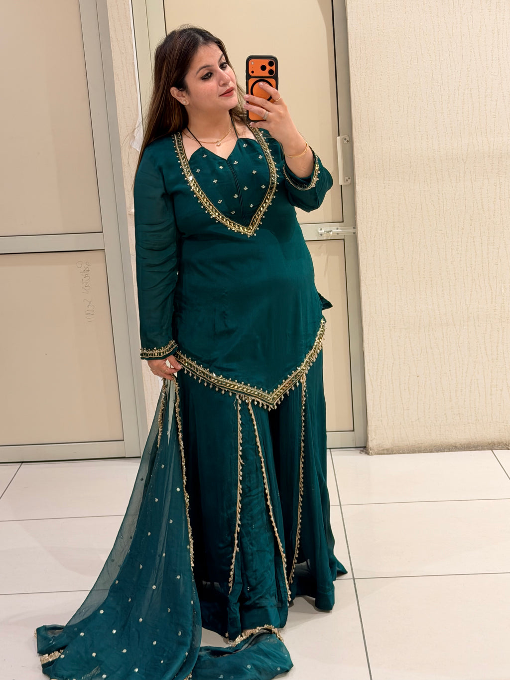 Dark Green Chinon Embroidered Suit (M–XXL)