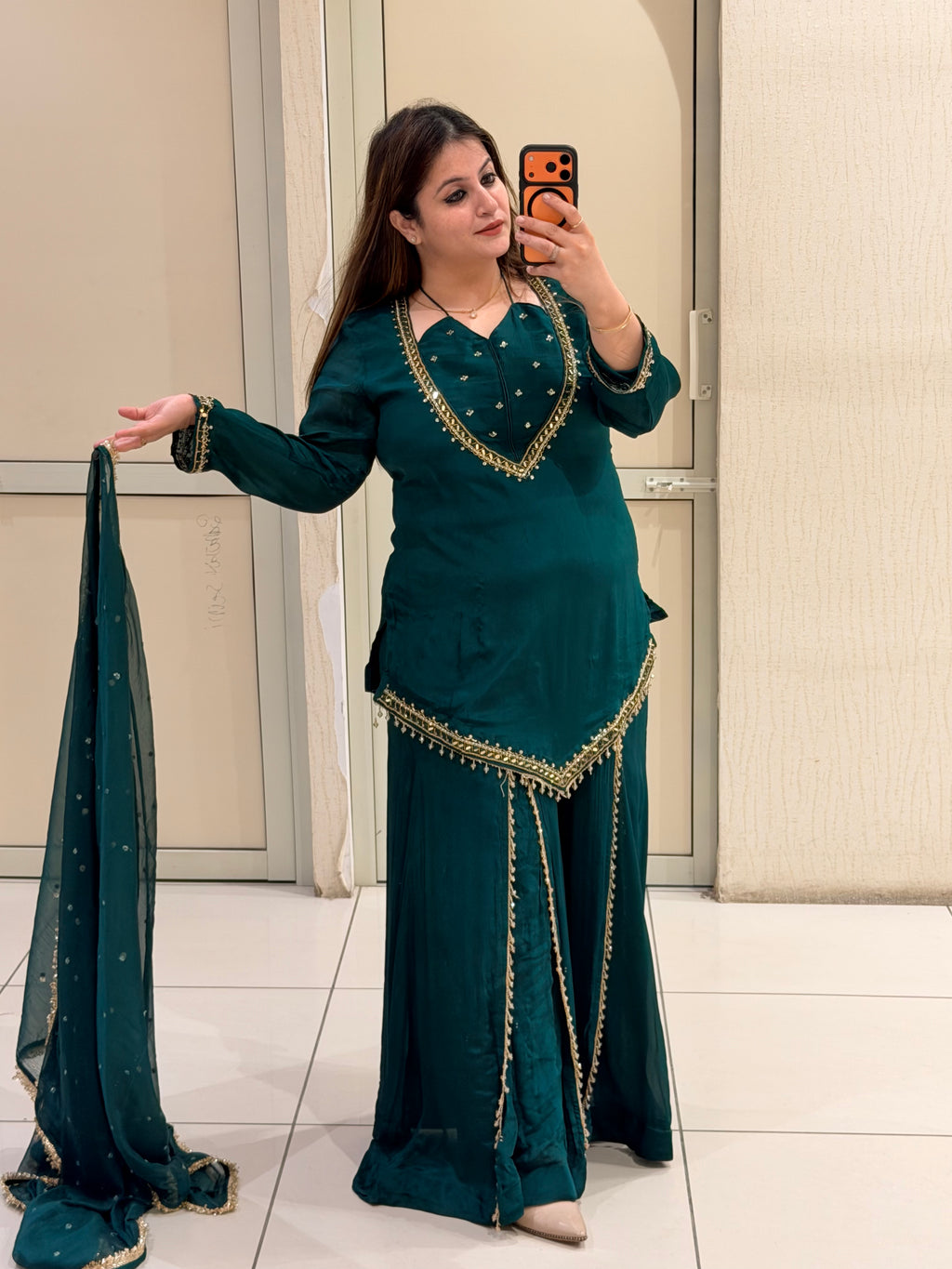 Dark Green Chinon Embroidered Suit (M–XXL)
