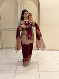 Maroon Crepe Embroidered Suit (M–XXL)