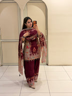 Maroon Crepe Embroidered Suit (M–XXL)