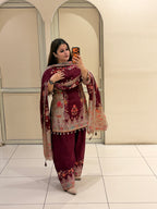 Maroon Crepe Embroidered Suit (M–XXL)