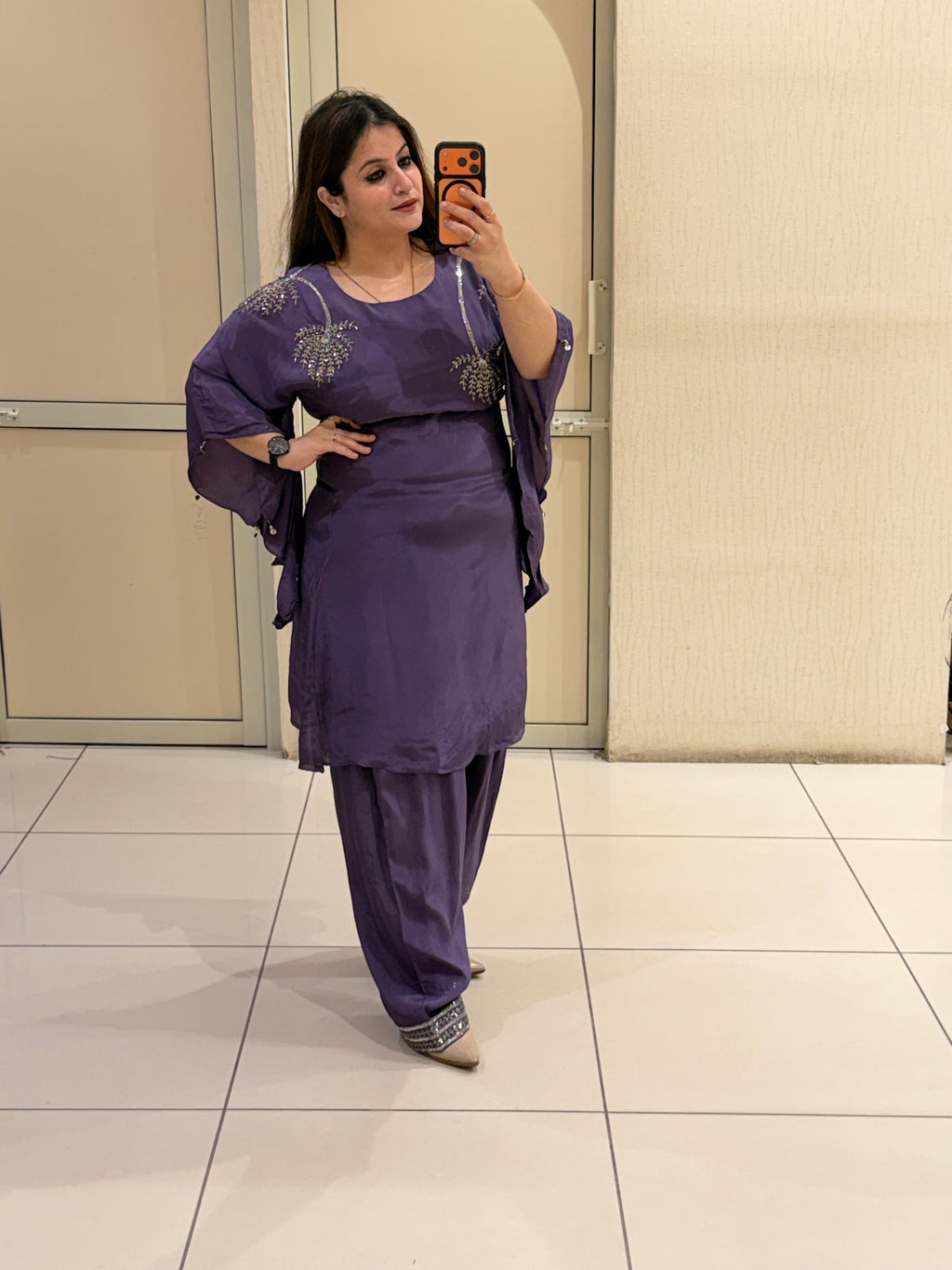 Purple Crepe Farsi Handwork Suit (M–XXL)