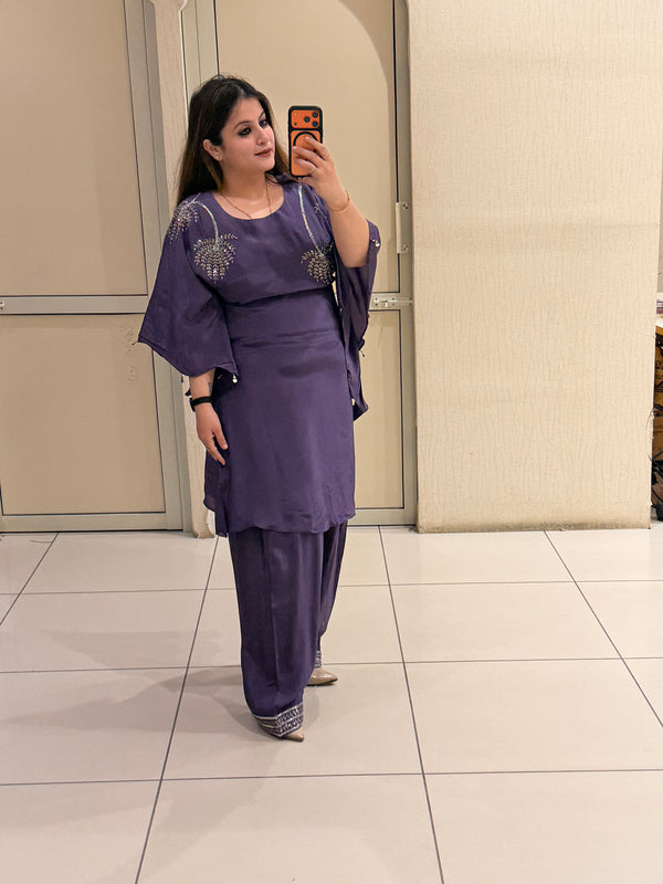 Purple Crepe Farsi Handwork Suit (M–XXL)