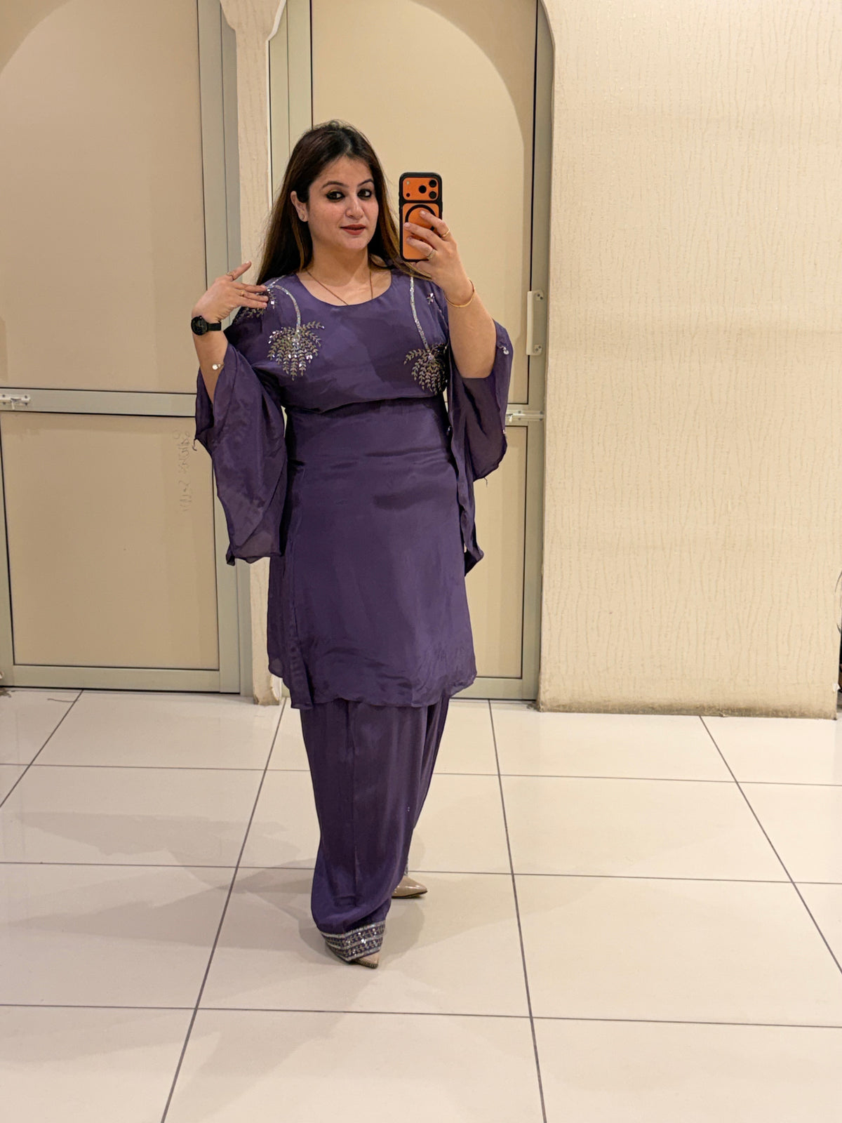 Purple Crepe Farsi Handwork Suit (M–XXL)
