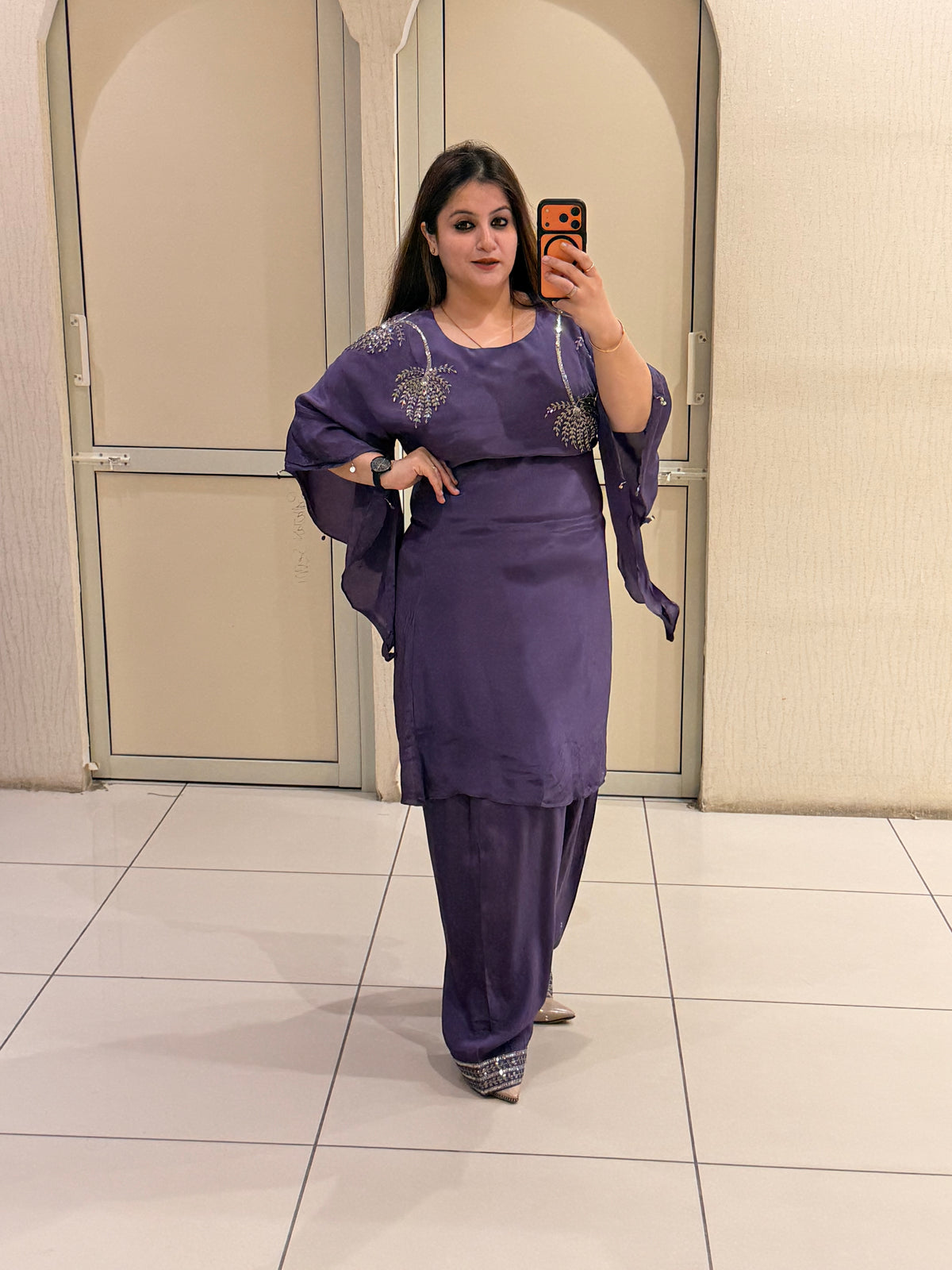 Purple Crepe Farsi Handwork Suit (M–XXL)