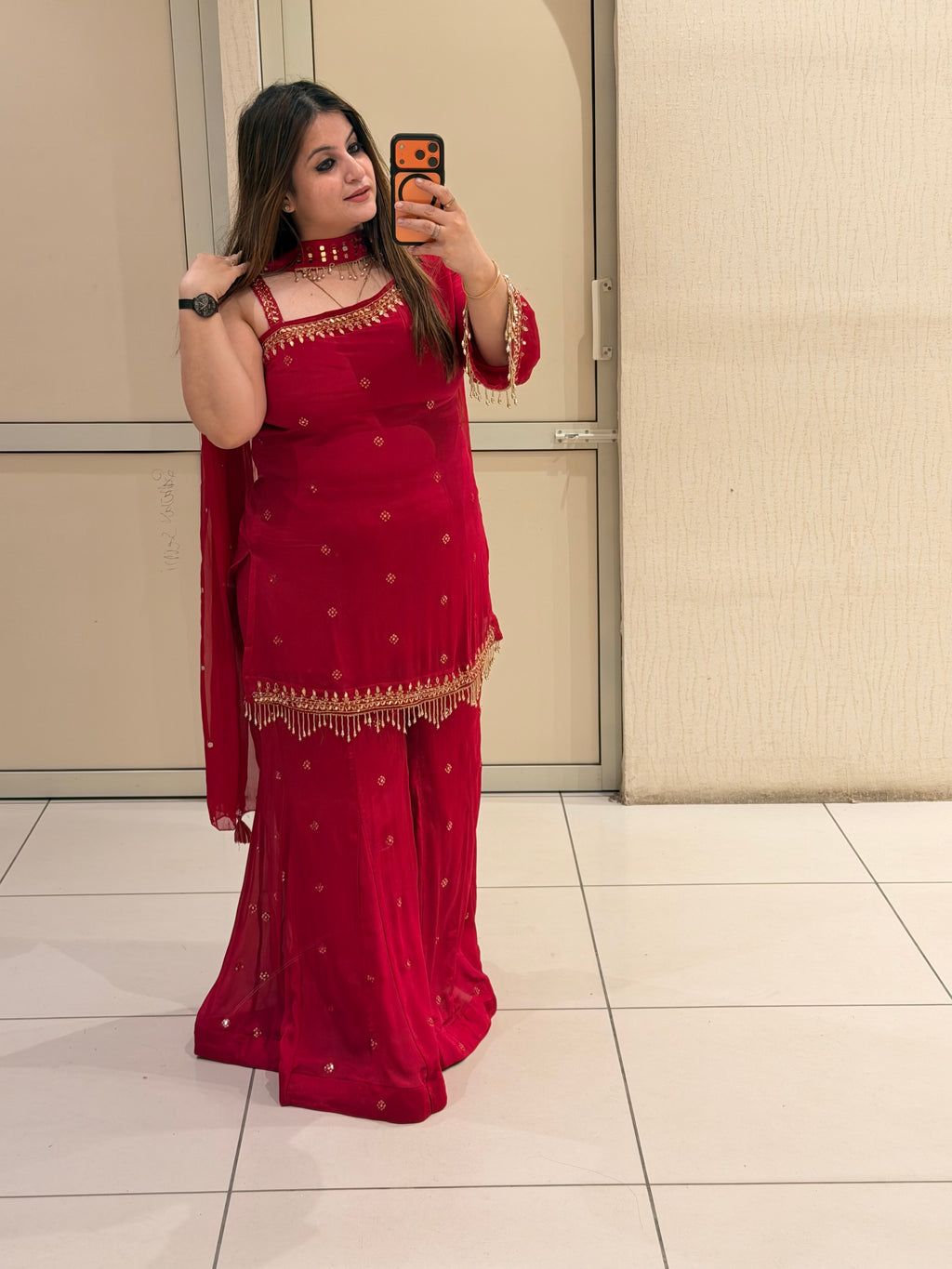 Hot Pink Chinon Embroidered Suit (M–XL)