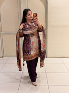 Maroon & Cream Crepe Farsi Printed Suit (L–XXL)