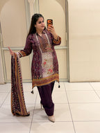 Maroon & Cream Crepe Farsi Printed Suit (L–XXL)