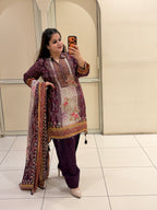 Maroon & Cream Crepe Farsi Printed Suit (L–XXL)