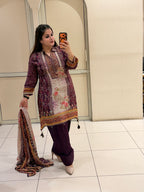 Maroon & Cream Crepe Farsi Printed Suit (L–XXL)