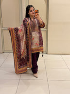 Maroon & Cream Crepe Farsi Printed Suit (L–XXL)