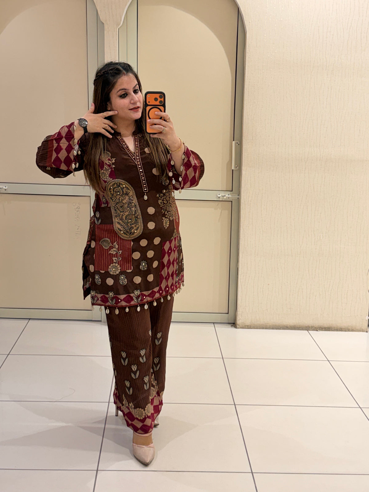 Brown Crepe Printed Coord Set (M–XXL)