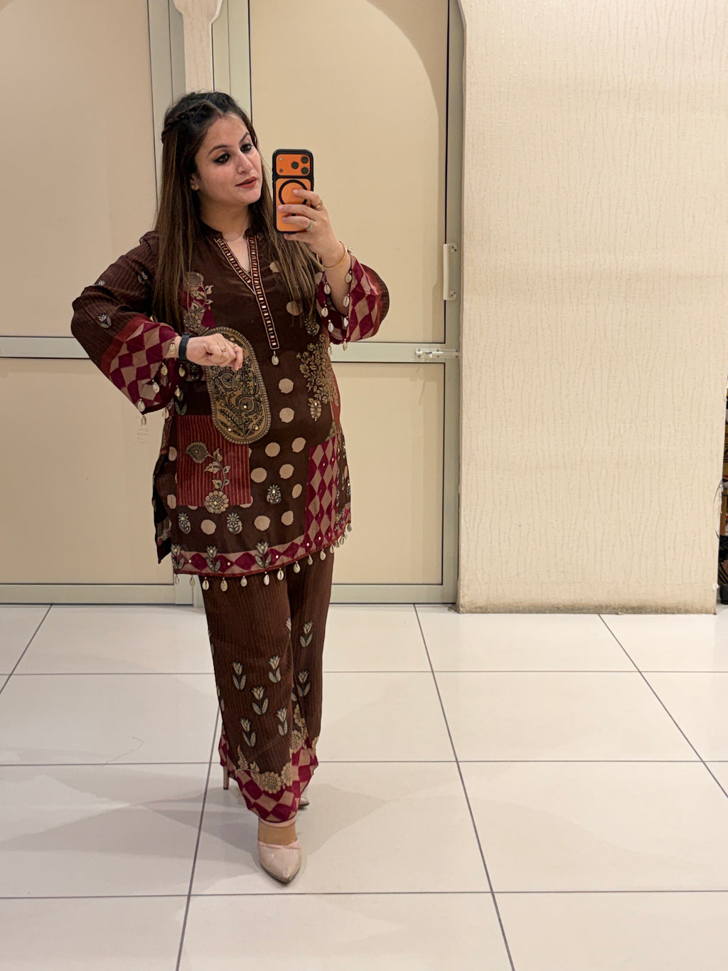 Brown Crepe Printed Coord Set (M–XXL)