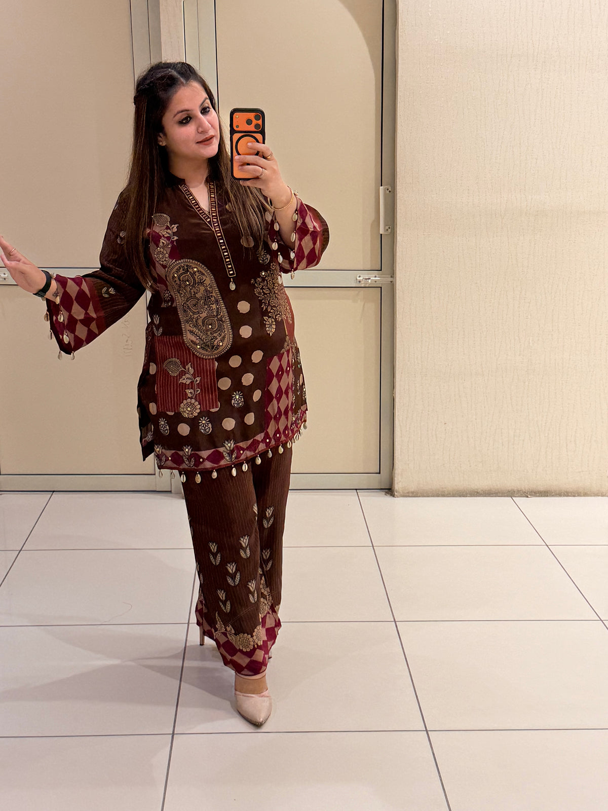 Brown Crepe Printed Coord Set (M–XXL)