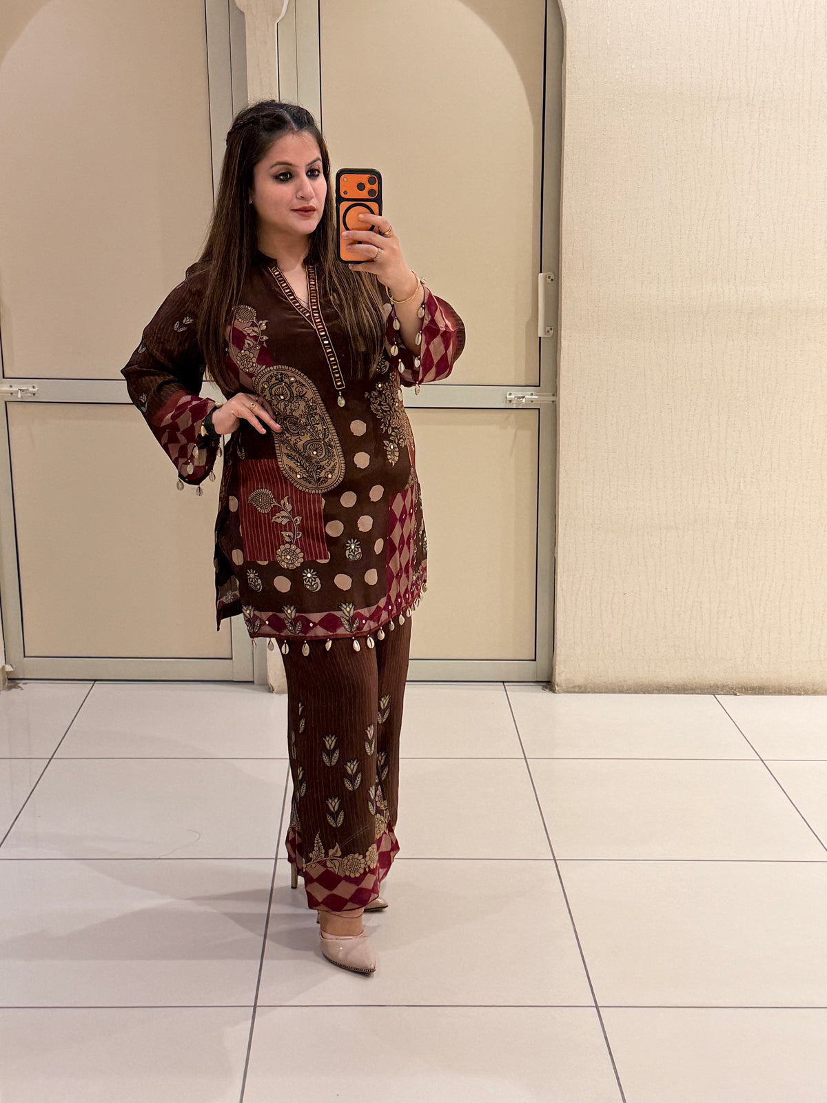 Brown Crepe Printed Coord Set (M–XXL)