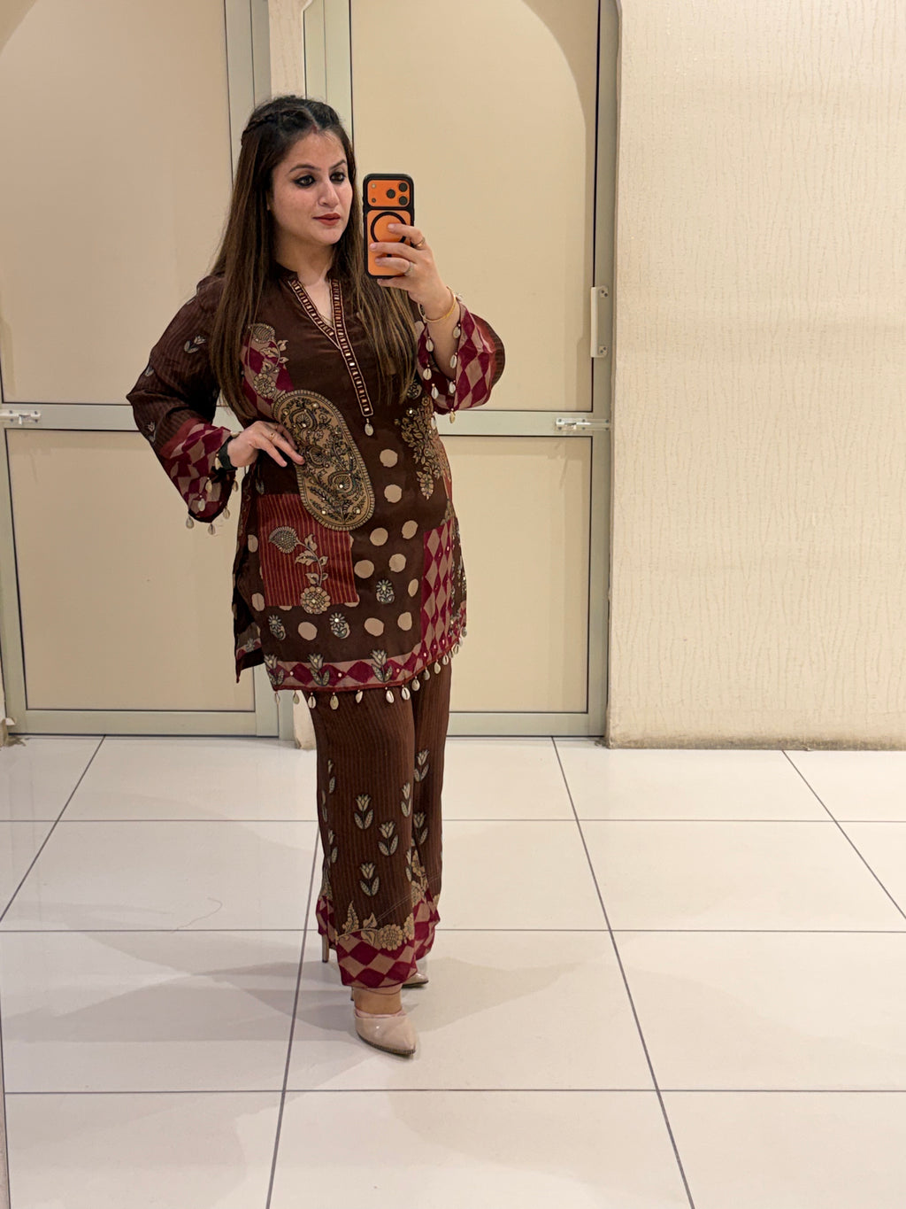 Brown Crepe Printed Coord Set (M–XXL)