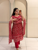 Red & White Chinon Printed Suit (M–XXL)