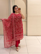 Red & White Chinon Printed Suit (M–XXL)