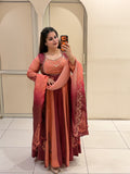 Peach & Maroon Embroidered Gown Suit (M–XXL)